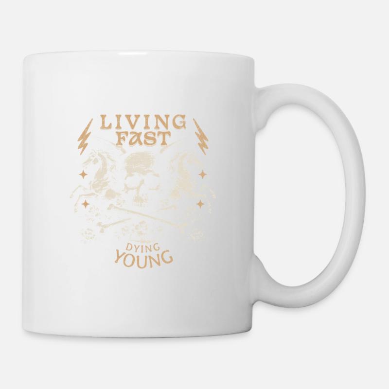 Living Fast Dying Young Skull Design - Mug - white