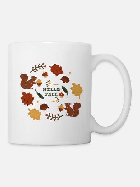 Herbstliches Naturmotiv mit Eichhörnchen - Tasse - Weiß