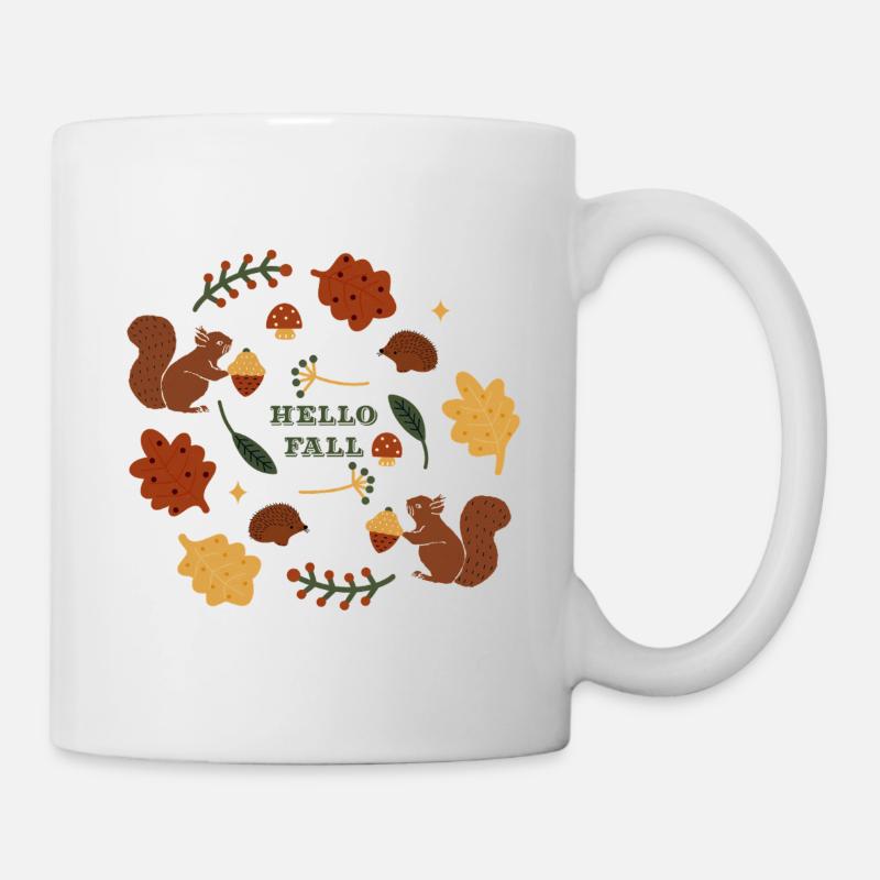 Herbstliches Naturmotiv mit Eichhörnchen - Tasse - Weiß