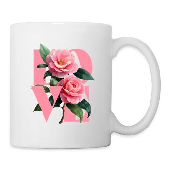 Elegante blumige Komposition in Kamelienrosa - Tasse - Weiß - Rechts