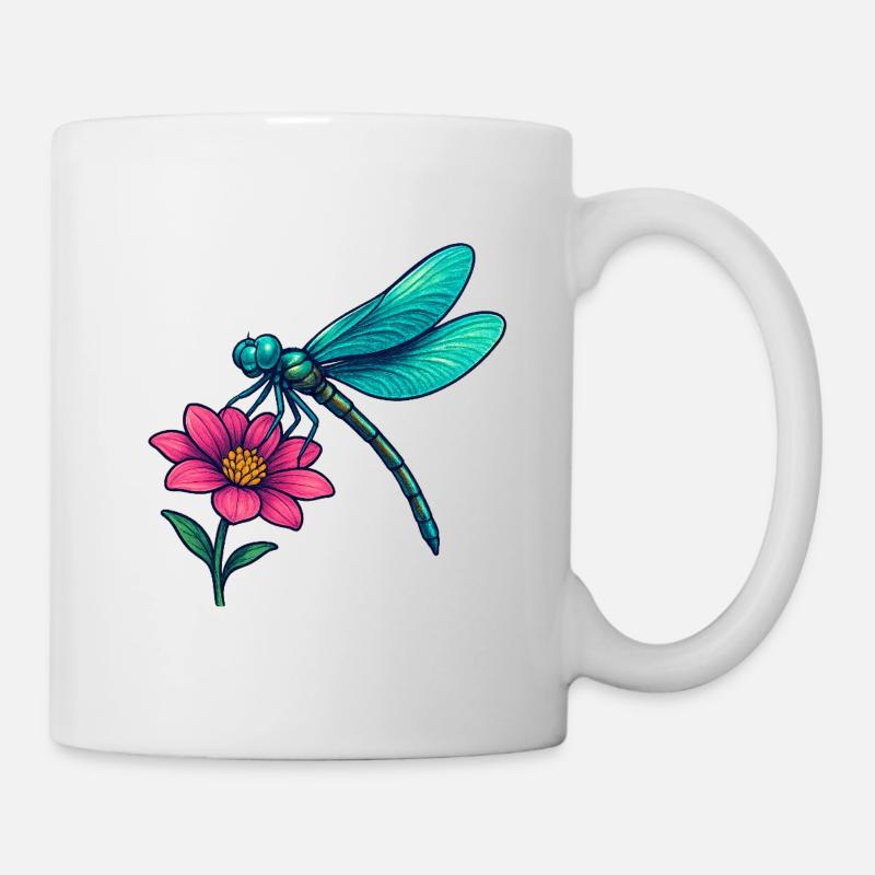 Libelle auf der Blume  - Tasse - Weiß