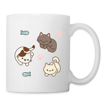Entzückende Katzen- und Fisch-Spielszene - Tasse - Weiß - Rechts