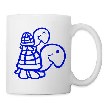 2 Schildkröten Huckepack Mama Papa Kind reiten süß - Tasse - Weiß - Rechts