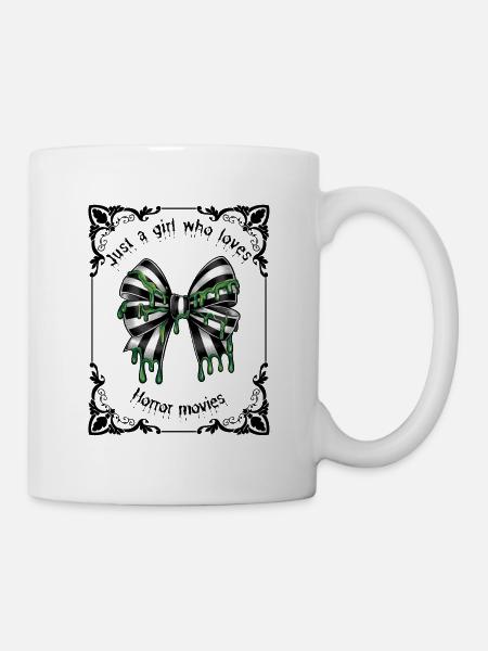 Black and white goth striped bow in a tarot frame  - Mug - white