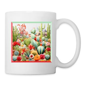 Stickerei Kakteen Sammlung Garten Landschaft  - Tasse - Weiß - Rechts