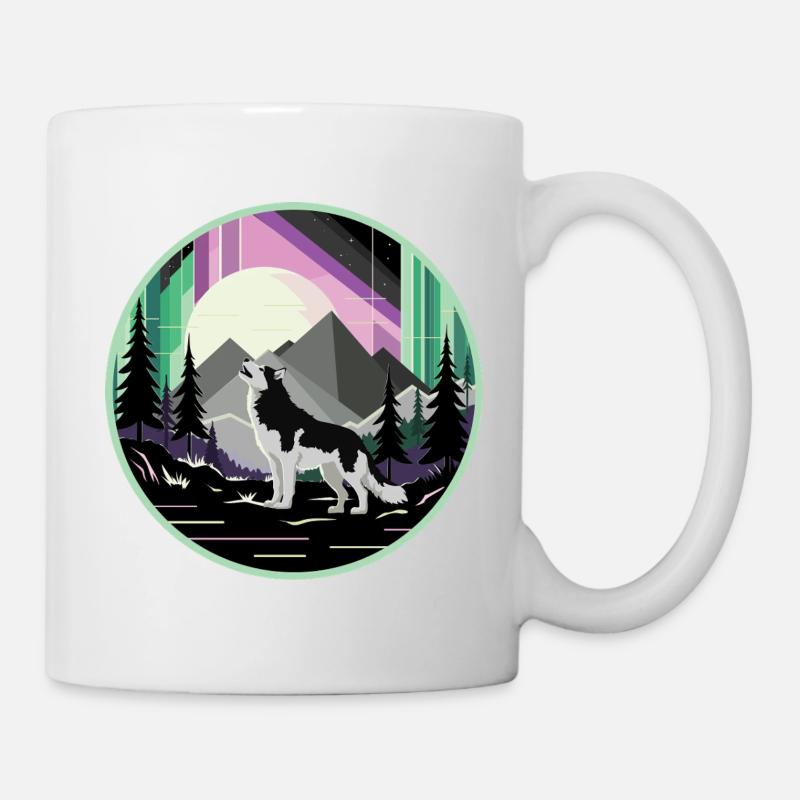 Husky sibérien avec aurores boréales - Mug blanc - blanc