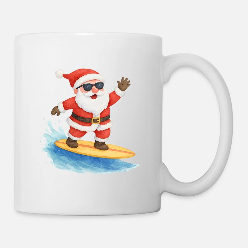 Conception de Noël Cool Santa Surfer - Mug blanc - blanc