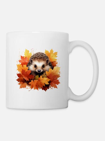 Herbstlicher Igel im Laub - Tasse - Weiß