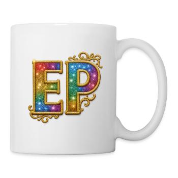 EP Gold | Glitzerbuchstaben mit Goldumrandung - Tasse - Weiß - Rechts