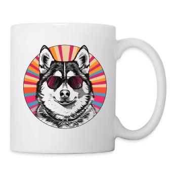 Casual dog with retro style sunglasses - Mug - white - Right