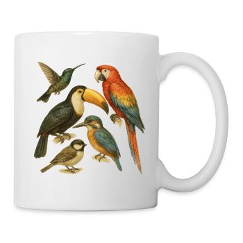 Farbenfrohe Illustration exotischer Vögel - Tasse - Weiß - Rechts