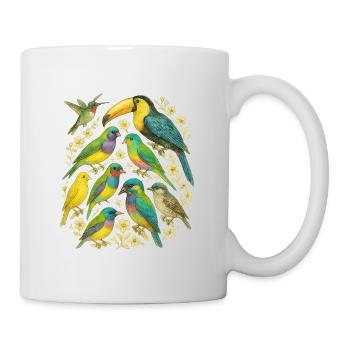 Bunte Papageien in floralem Mandala - Tasse - Weiß - Rechts
