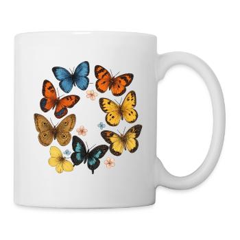 Colorful butterflies on a black background - Mug - white - Right