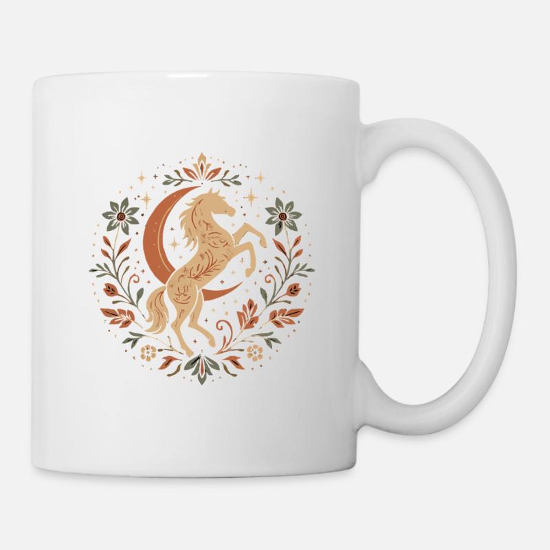 Cheval élégant avec lune et feuilles - Mug blanc - blanc