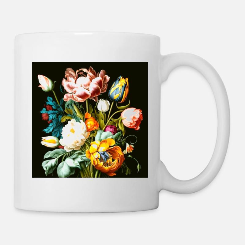 Textured floral composition on black - Mug - white