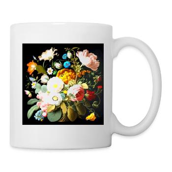 Bouquet de fleurs aux couleurs vives à la flamande - Mug blanc - blanc - Droite