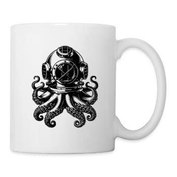 Kraken in diving helmet in vintage look - Mug - white - Right