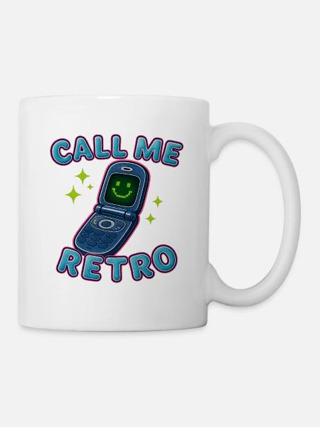 Retro Flip Phone Call Me Design - Mug - white