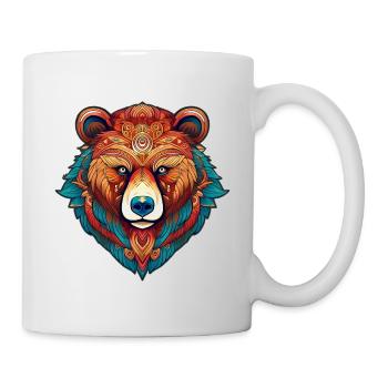 Farbenfroher Tribal Bärenkopf - Tasse - Weiß - Rechts
