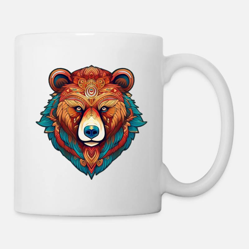 Farbenfroher Tribal Bärenkopf - Tasse - Weiß
