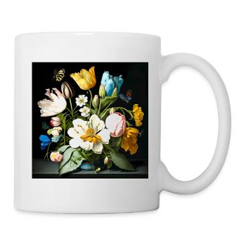 Mer de fleurs avec des papillons baroque flamand - Mug blanc - blanc - Droite