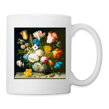 Elegant flower vase colorful flowers Flemish - Mug - white - Right