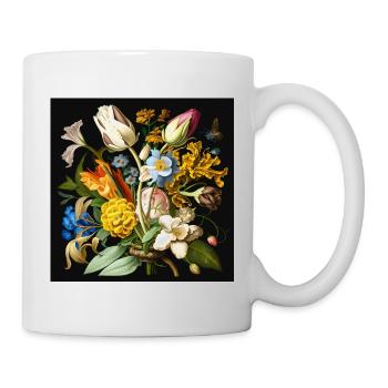 Blumenbouquet mit vielfältigen Blüten und Farben - Tasse - Weiß - Rechts