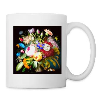 Bouquet coloré sur flamand noir - Mug blanc - blanc - Droite