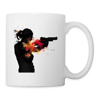 Abstrakte Woman mit Pistol in Farbexplosion, Sport - Tasse - Weiß - Rechts