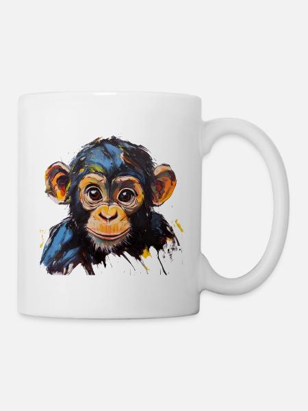 Ausdrucksstarker Affenbabyporträt Kunstdesign - Tasse - Weiß