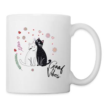 Chats joueurs avec des cœurs et des fleurs - Mug blanc - blanc - Droite