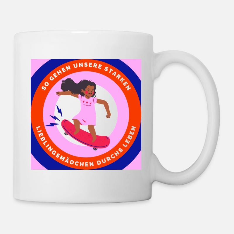Starke Lieblingsmädchen – Bunte Skateboard-Illustr - Tasse - Weiß