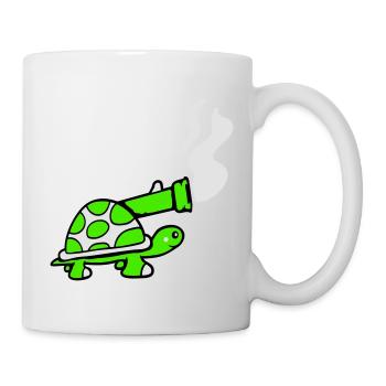 Schildkröte Panzer Waffe Kanone schießen Schuss - Mug blanc - blanc - Droite