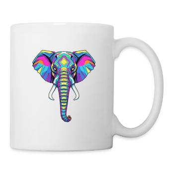 Buntes Elefantenporträt mit geometrischem Muster - Tasse - Weiß - Rechts