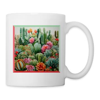 Desert landscape with colorful cacti embroidery - Mug - white - Right