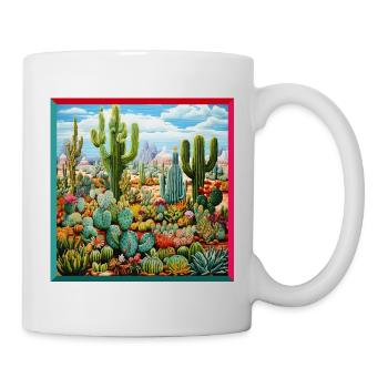 Colorful Desert Plants Cacti Embroidery Landscape - Mug - white - Right