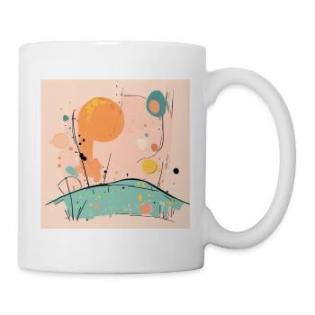 Abstrakte Sonnen- und Landschaftsillustration - Tasse - Weiß - Rechts