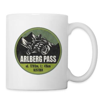 Col de l’Arlberg, Autriche, Tyrol, Itinéraire à moto - Mug blanc - blanc - Droite