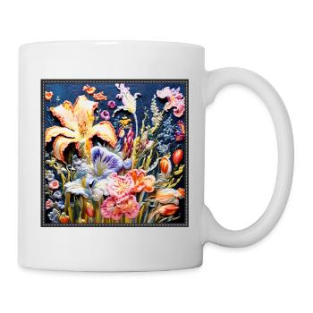 Floral pattern in embroidery technique on dark blue - Mug - white - Right