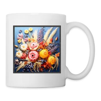 Herbstliche Blumenbouquet Stickerei Gobelin - Tasse - Weiß - Rechts