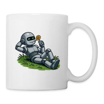 Roboter mit Blume auf einen Rasen - Tasse - Weiß - Rechts