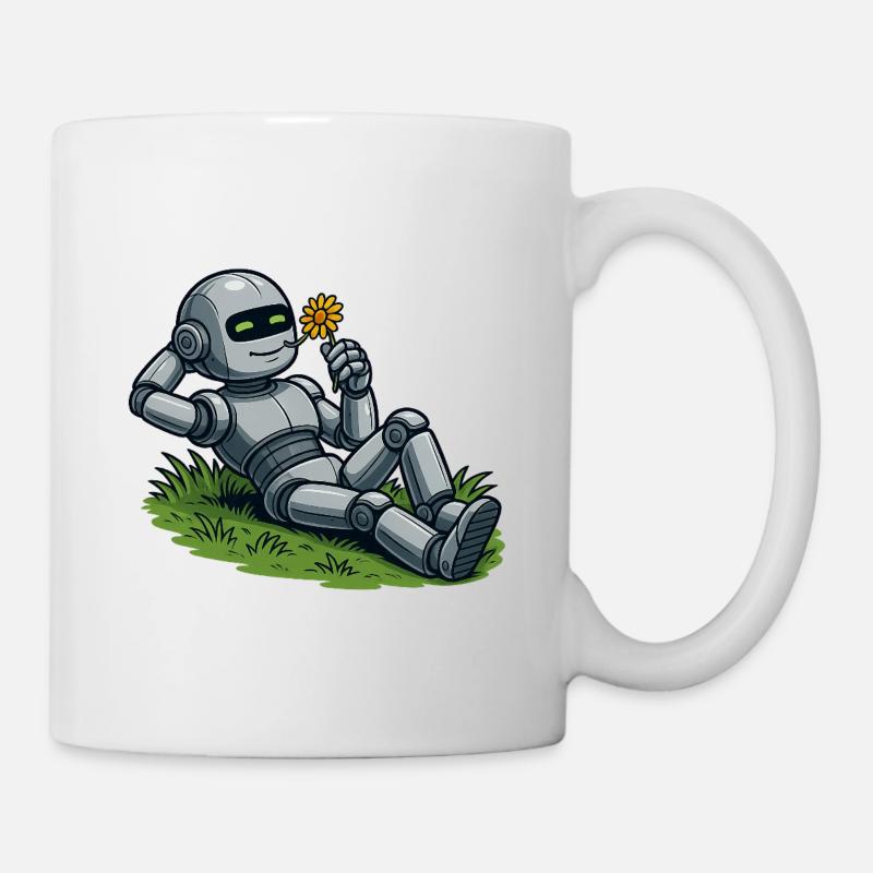 Roboter mit Blume auf einen Rasen - Tasse - Weiß
