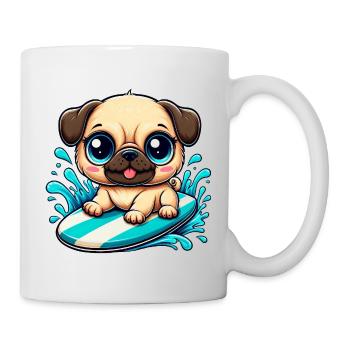 Cute Pug Surfer Cartoon Surfing Summer - Mug - white - Right