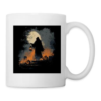Grim Reaper silhouette with pumpkins and full moon - Mug - white - Right
