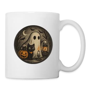 Spooky Halloween night scene with cat - Mug - white - Right