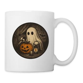 Spooky Halloween Vintage Ghost Scene with Pumpkin - Mug - white - Right