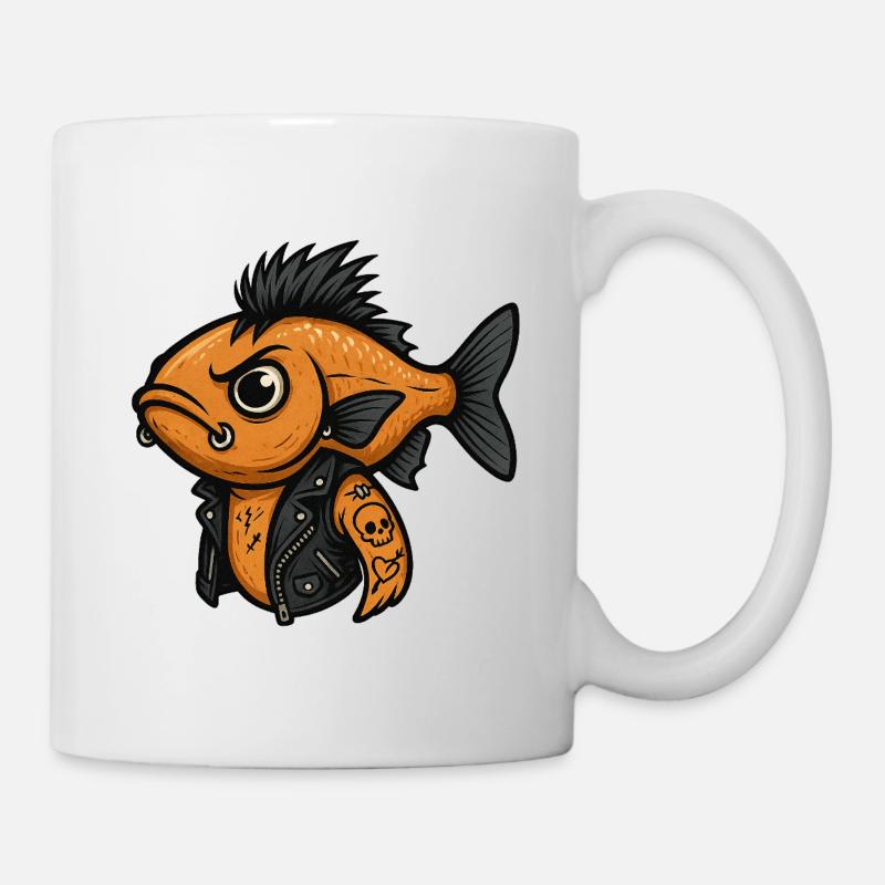 Fish Punk Illustration Rice Field Rocker - Mug - white