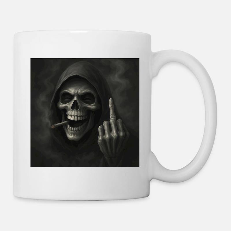 Squelette avec sweat à capuche et fumée de cigarette, fin centrale - Mug blanc - blanc