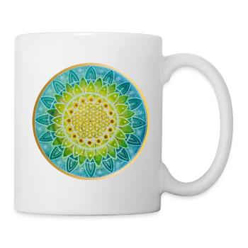 Mandala de fleur géométrique en bleu et vert - Mug blanc - blanc - Droite