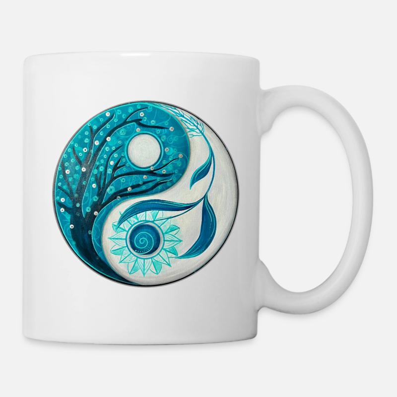 Yin Yang mit Baum und Spirale - Tasse - Weiß